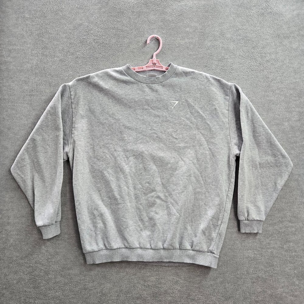 Gymshark Men Sweatshirt S Gray Long Sleeve Logo Cotton Polyester Pullover‎